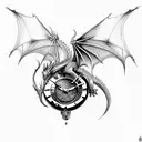 dragon with clock  tattoo design idea