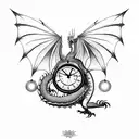 dragon with clock  tattoo design idea