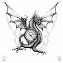 dragon with clock  tattoo design idea