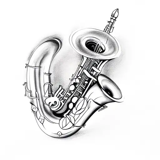 Saxophone with rose tattoo design idea
