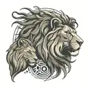An abstract representation of the AYRA & VEDH logo combined with a lion head, reflecting the client's passion for both music and LEO zodiac sign tattoo design idea