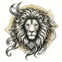 An abstract representation of the AYRA & VEDH logo combined with a lion head, reflecting the client's passion for both music and LEO zodiac sign tattoo design idea