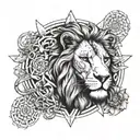 A cosmic mandala incorporating elements of AYRA & VEDH's music career, with a hidden lion symbolizing Leo tattoo design idea