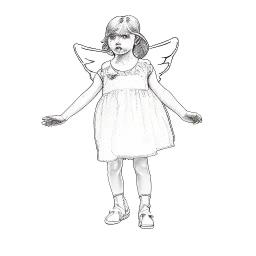 a girl dressed as an angel tattoo design idea