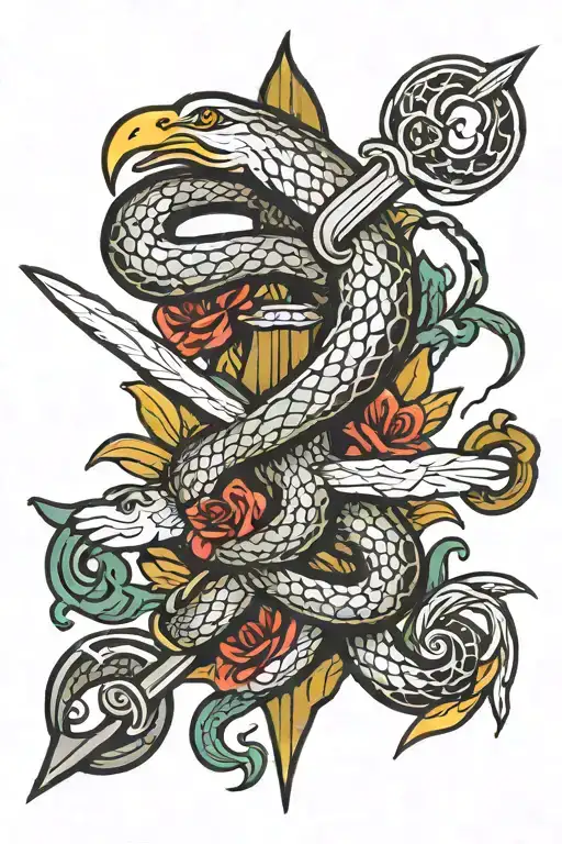 dagger snake and dove tattoo design idea