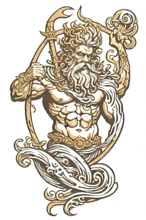 Greek God Poseidon With Waves tattoo design idea