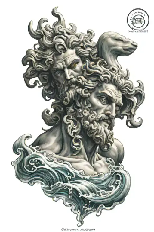 Greek God Poseidon With Waves tattoo design idea