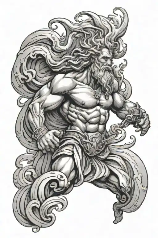 Greek God Poseidon With Waves tattoo design idea