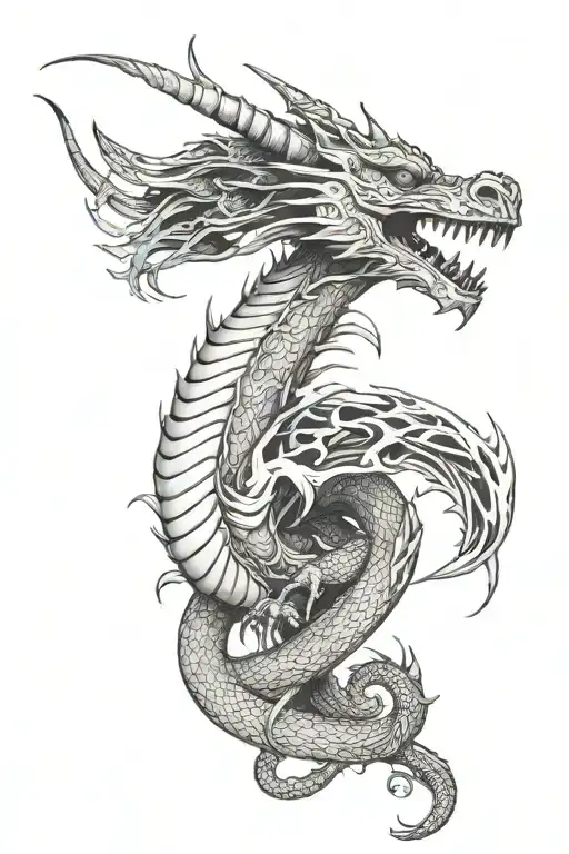 Dragon with rib cage tattoo design idea