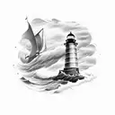 Lighthouse in storm with ships tattoo design idea