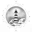 Lighthouse in storm with ships tattoo design idea