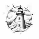 Lighthouse in storm with ships tattoo design idea