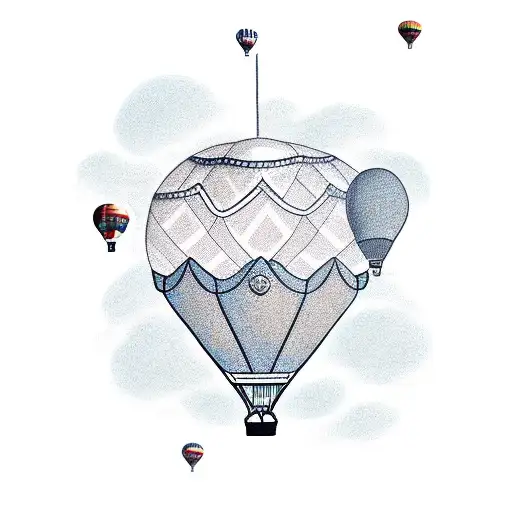 A flight-themed new-school tattoo featuring a diamond-shaped hot air balloon tattoo design idea