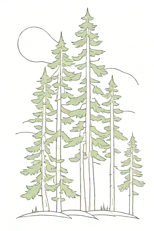 three Douglas fir trees stand next to each other.  tattoo design idea