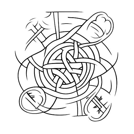 witches knot on above yggdrasil with Viking runes tattoo design idea