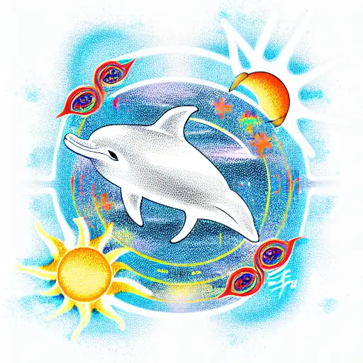 Dolphin sun tattoo design idea