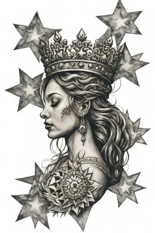 ‭‭a woman clothed with the sun, and the moon under her feet, and upon her head a crown of twelve stars tattoo design idea