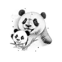 A minimalist tattoo of a group of hikers trekking through the Australian Outback, with a small panda following along on the journey tattoo design idea