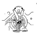 A futuristic sci-fi inspired tattoo of a DJ booth surrounded by neon lights and festival goers, with a small panda hidden in the background tattoo design idea