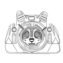 A futuristic sci-fi inspired tattoo of a DJ booth surrounded by neon lights and festival goers, with a small panda hidden in the background tattoo design idea