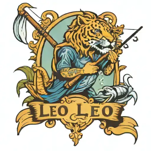 Name Leo, Rest in Peace, fishing in a harbour, date 2023.05.24 tattoo design idea