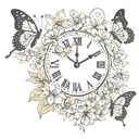 clock flowers butterflies  tattoo design idea
