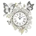 clock flowers butterflies  tattoo design idea