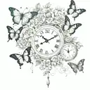 clock flowers butterflies  tattoo design idea