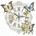 clock flowers butterflies  tattoo design idea