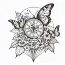clock flowers butterflies  tattoo design idea