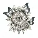clock flowers butterflies  tattoo design idea
