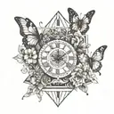 clock flowers butterflies  tattoo design idea