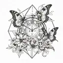 clock flowers butterflies  tattoo design idea