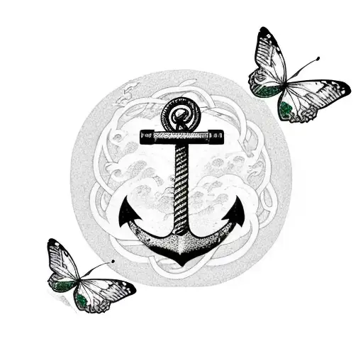 anchor with butterfly tattoo design idea