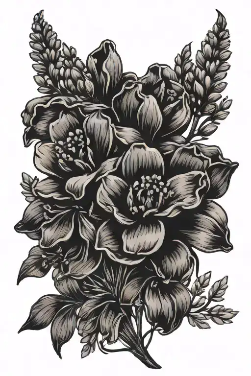 long bluebonnet rustic tangled flower western bouquet  tattoo design idea