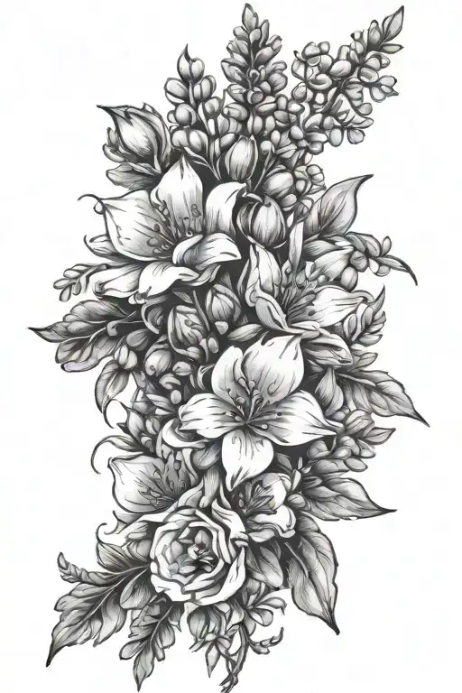 spine tattoo floral bouquet with bluebonnets   tattoo design idea