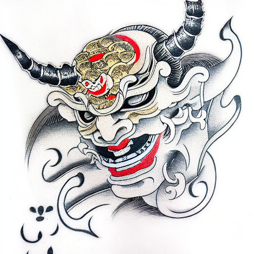 Hannya mask split in half tattoo design idea