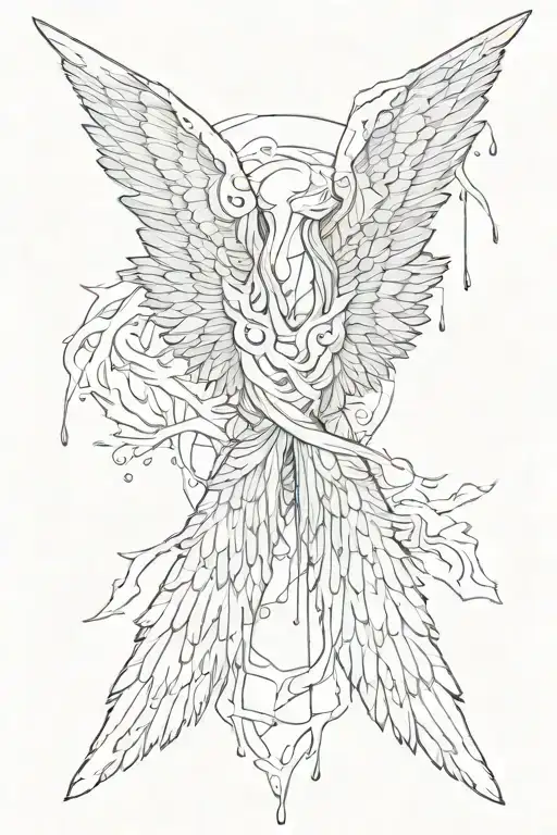 angle wings close together, dripping blood around the sides and bottom of the wings. tattoo design idea