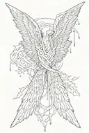 angle wings close together, dripping blood around the sides and bottom of the wings. tattoo design idea