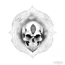 A gothic-inspired tattoo featuring an intricate design of a skull surrounded by dark and mysterious symbols tattoo design idea