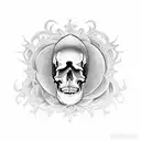 A gothic-inspired tattoo featuring an intricate design of a skull surrounded by dark and mysterious symbols tattoo design idea