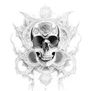 A gothic-inspired tattoo featuring an intricate design of a skull surrounded by dark and mysterious symbols tattoo design idea
