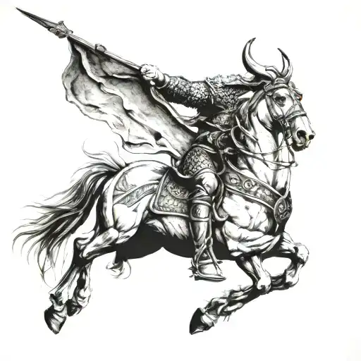 Viking on  rearing horse tattoo design idea