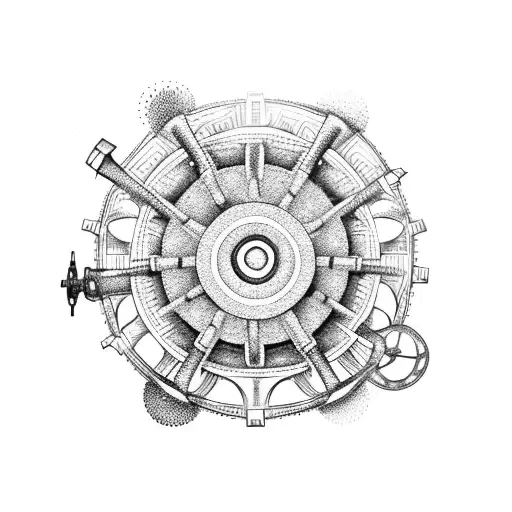 Mechanical gears and propellers forming a plane silhouette tattoo design idea
