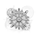 Mechanical gears and propellers forming a plane silhouette tattoo design idea