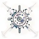 Mechanical gears and propellers forming a plane silhouette tattoo design idea