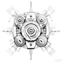 Mechanical gears and propellers forming a plane silhouette tattoo design idea