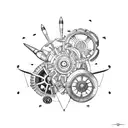 Mechanical gears and propellers forming a plane silhouette tattoo design idea