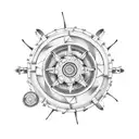 Mechanical gears and propellers forming a plane silhouette tattoo design idea