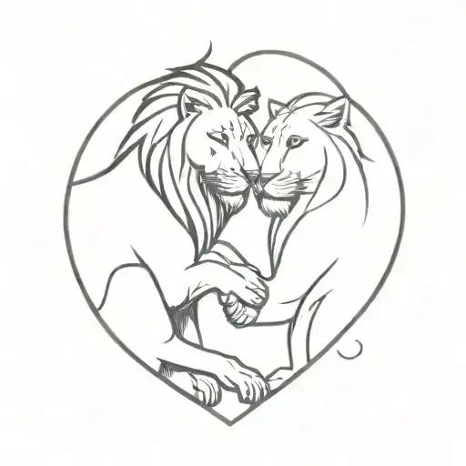 lion and lioness in heart shape tattoo design idea